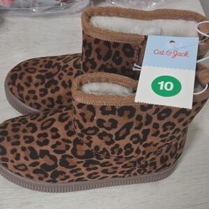 Cat & Jack Leopard Print Plush-Lined Booties - Brown/Black